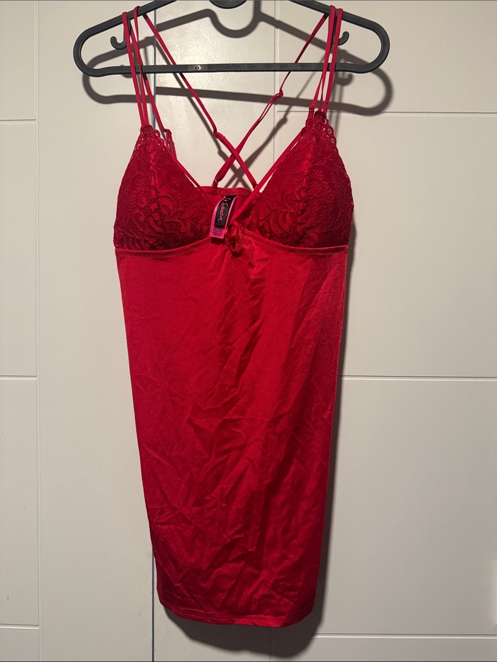 La SENZA - Women's Red Lace Chemise with Strappy Back